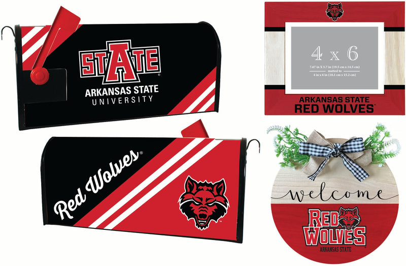Arkansas State Officially Licensed Home Decor Pack - Magnetic Mailbox Cover, Wooden Welcome Wreath Sign & Photo Frame