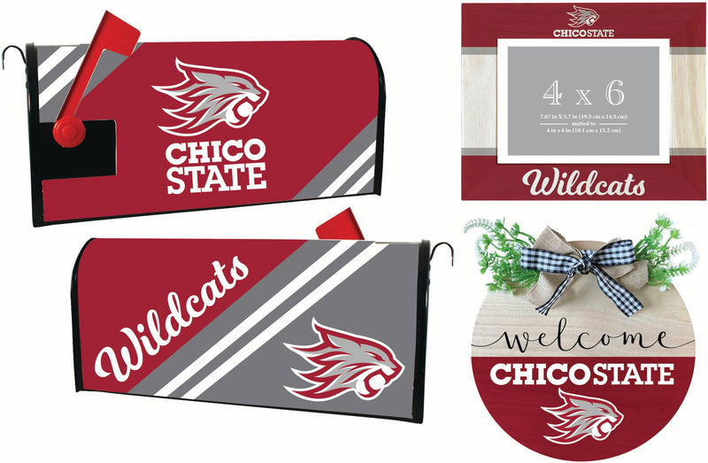 California State University, Chico Officially Licensed Home Decor Pack - Magnetic Mailbox Cover, Wooden Welcome Wreath Sign & Photo Frame
