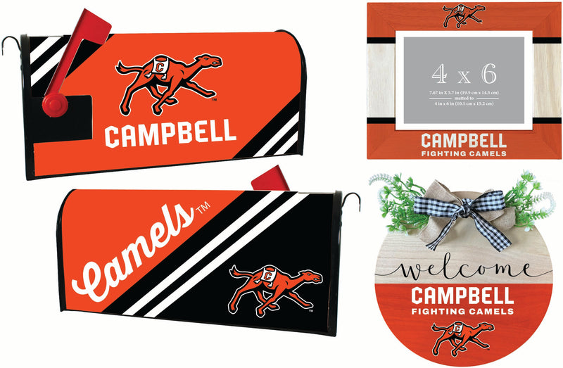 Campbell University Fighting Camels Officially Licensed Home Decor Pack - Magnetic Mailbox Cover, Wooden Welcome Wreath Sign & Photo Frame
