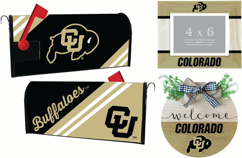 Colorado Buffaloes Officially Licensed Home Decor Pack - Magnetic Mailbox Cover, Wooden Welcome Wreath Sign & Photo Frame