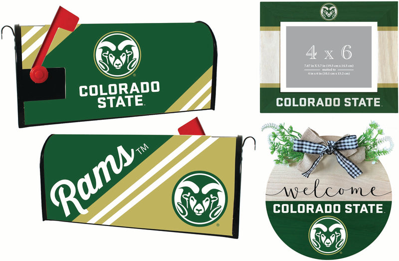 Colorado State Rams Officially Licensed Home Decor Pack - Magnetic Mailbox Cover, Wooden Welcome Wreath Sign & Photo Frame