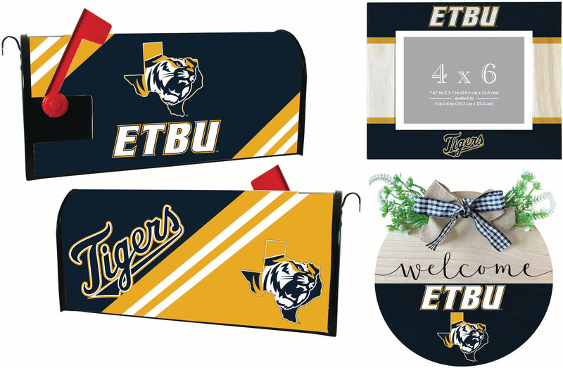 East Texas Baptist University Officially Licensed Home Decor Pack - Magnetic Mailbox Cover, Wooden Welcome Wreath Sign & Photo Frame