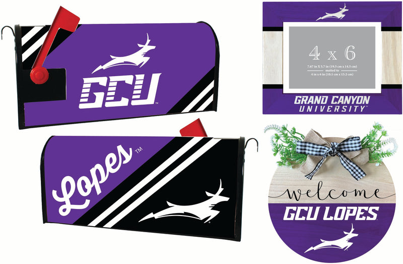 Grand Canyon University Lopes Officially Licensed Home Decor Pack - Magnetic Mailbox Cover, Wooden Welcome Wreath Sign & Photo Frame