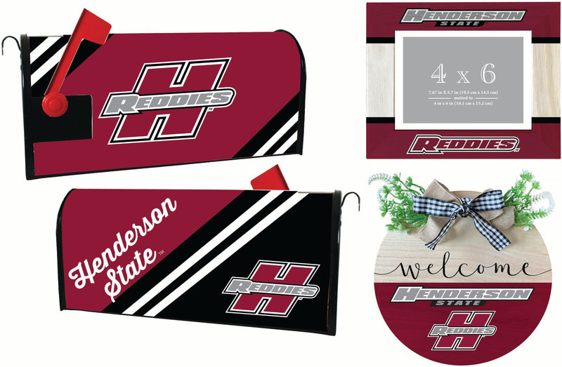 Henderson State Reddies Officially Licensed Home Decor Pack - Magnetic Mailbox Cover, Wooden Welcome Wreath Sign & Photo Frame