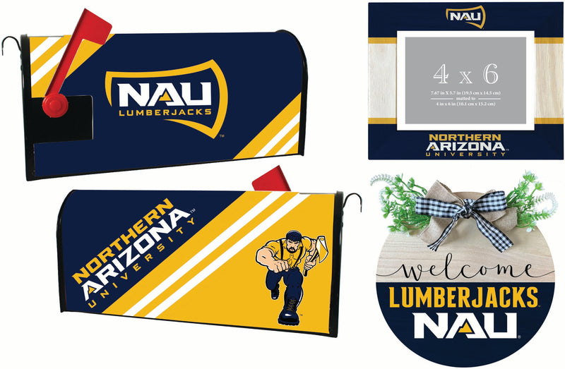 Northern Arizona University Officially Licensed Home Decor Pack - Magnetic Mailbox Cover, Wooden Welcome Wreath Sign & Photo Frame