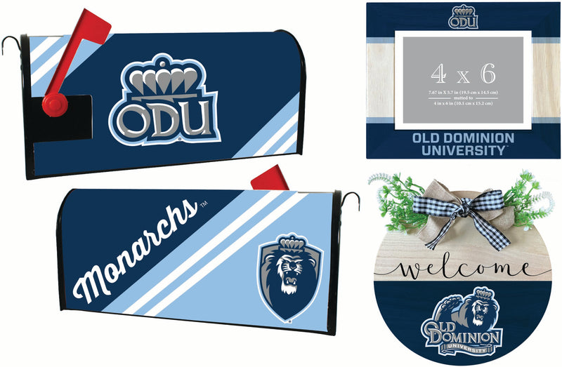Old Dominion Monarchs Officially Licensed Home Decor Pack - Magnetic Mailbox Cover, Wooden Welcome Wreath Sign & Photo Frame