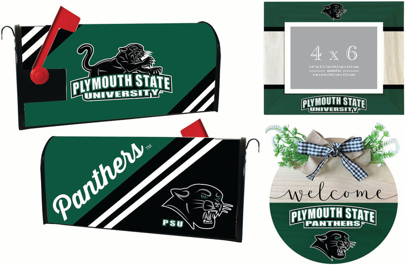 Plymouth State University Officially Licensed Home Decor Pack - Magnetic Mailbox Cover, Wooden Welcome Wreath Sign & Photo Frame