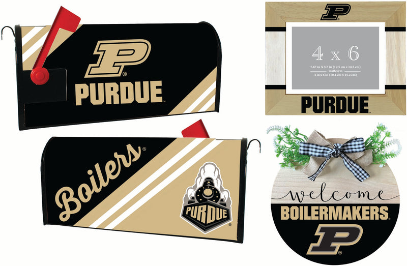 Purdue Boilermakers Officially Licensed Home Decor Pack - Magnetic Mailbox Cover, Wooden Welcome Wreath Sign & Photo Frame