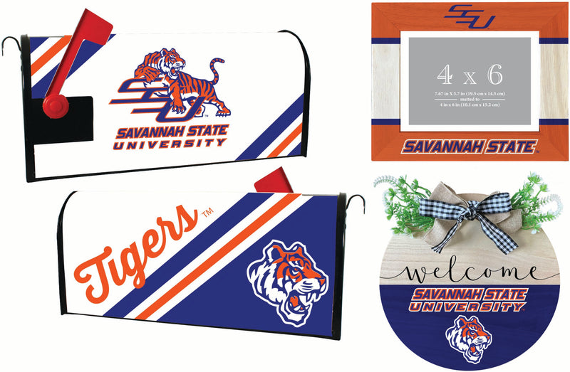 Savannah State University Officially Licensed Home Decor Pack - Magnetic Mailbox Cover, Wooden Welcome Wreath Sign & Photo Frame