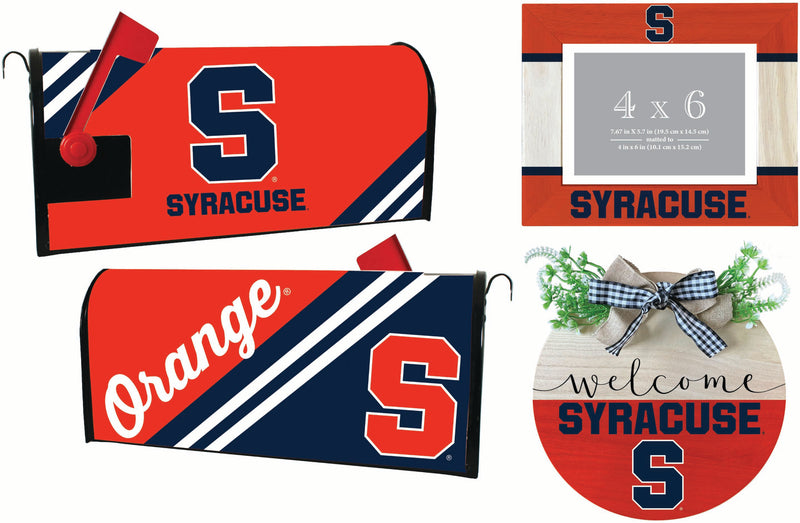 Syracuse Orange Officially Licensed Home Decor Pack - Magnetic Mailbox Cover, Wooden Welcome Wreath Sign & Photo Frame