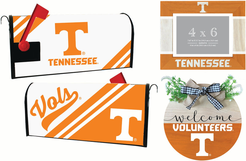 Tennessee Knoxville Volunteers Officially Licensed Home Decor Pack - Magnetic Mailbox Cover, Wooden Welcome Wreath Sign & Photo Frame