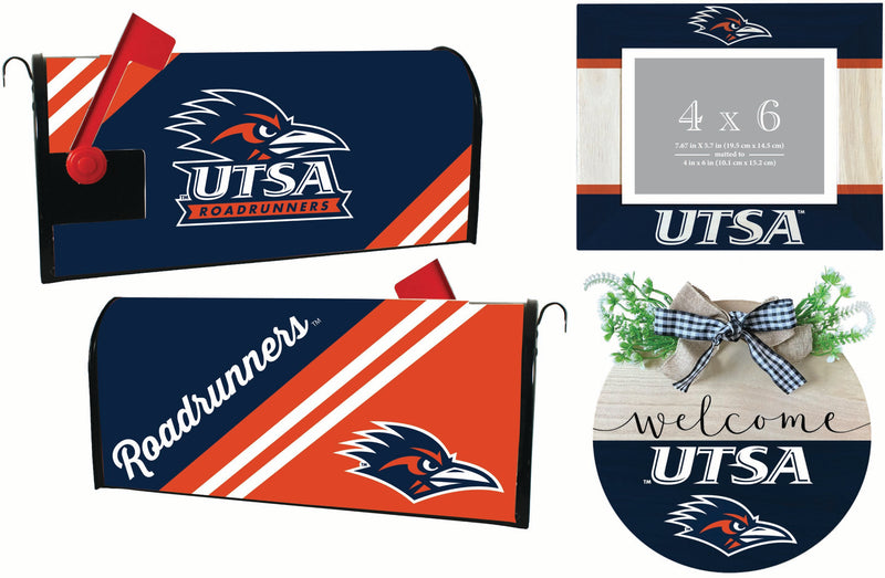 UTSA Road Runners Officially Licensed Home Decor Pack - Magnetic Mailbox Cover, Wooden Welcome Wreath Sign & Photo Frame