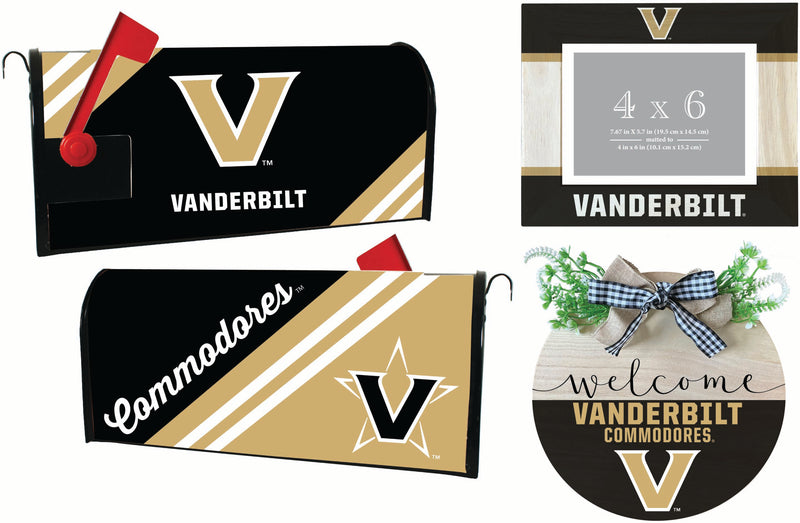 Vanderbilt University Officially Licensed Home Decor Pack - Magnetic Mailbox Cover, Wooden Welcome Wreath Sign & Photo Frame