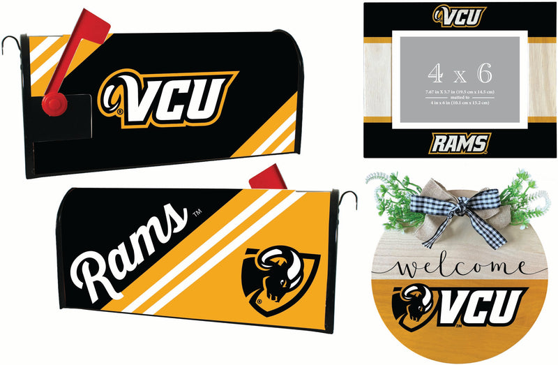 Virginia Commonwealth Officially Licensed Home Decor Pack - Magnetic Mailbox Cover, Wooden Welcome Wreath Sign & Photo Frame