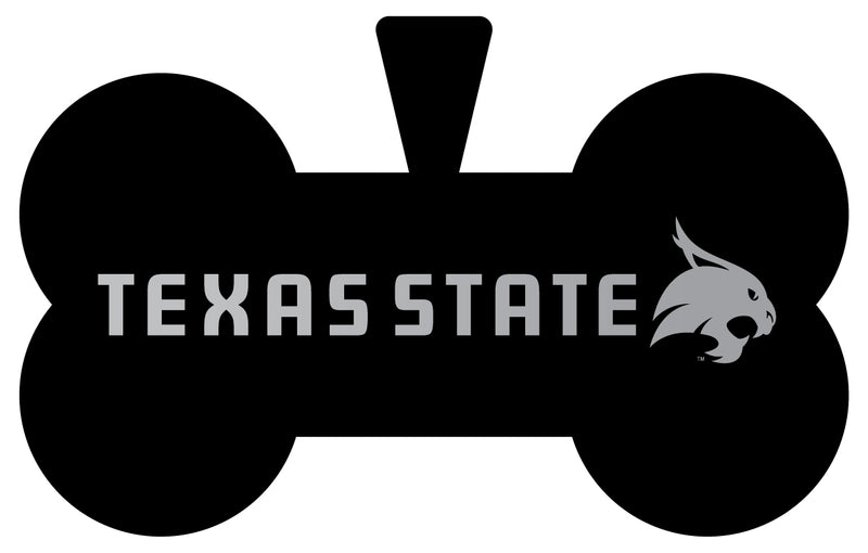 Texas State Bobcats Dog Tag Matte Black Bone-shaped Engraved Officially Licensed