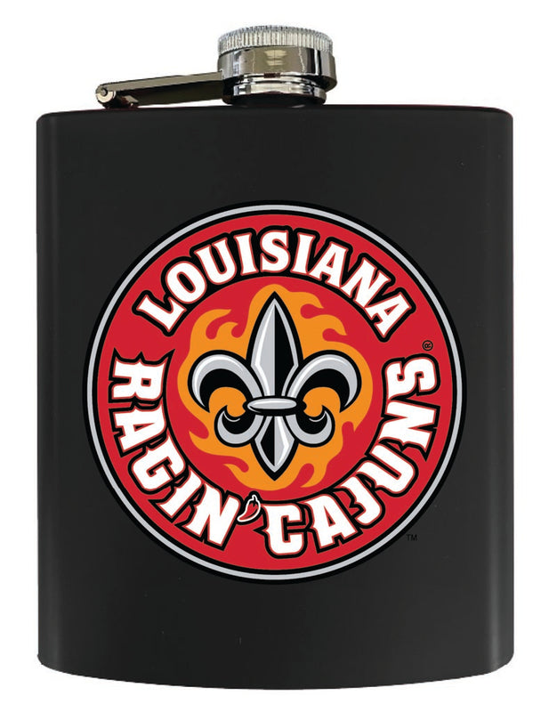 Louisiana at Lafayette Ragin' Cajuns 7 oz Steel Flask Matte Finish Black Officially Licensed Collegiate Product 4-Pack
