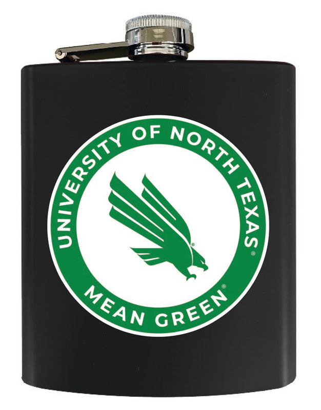 North Texas 7 oz Steel Flask Matte Finish Black Officially Licensed Collegiate Product 4-Pack