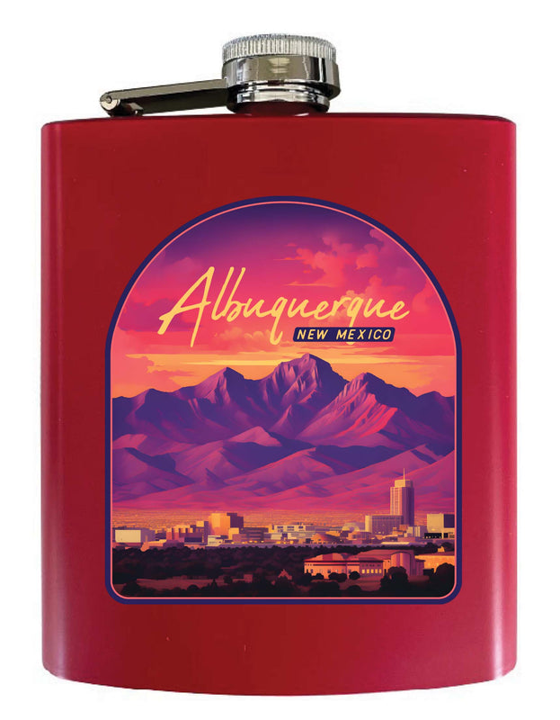 Alburqueque New Mexico Design B Souvenir 7 oz Steel Flask Matte Finish Red Single