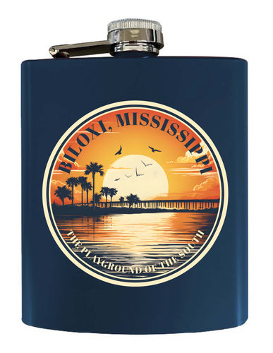 Biloxi Mississippi Design A Souvenir 7 oz Steel Flask Matte Finish Navy Single