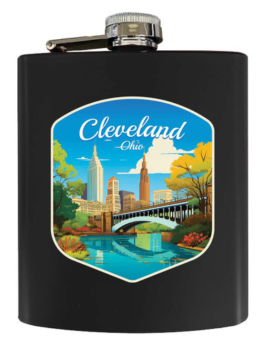 Cleveland Ohio Design B Souvenir 7 oz Steel Flask Matte Finish Black 4-Pack
