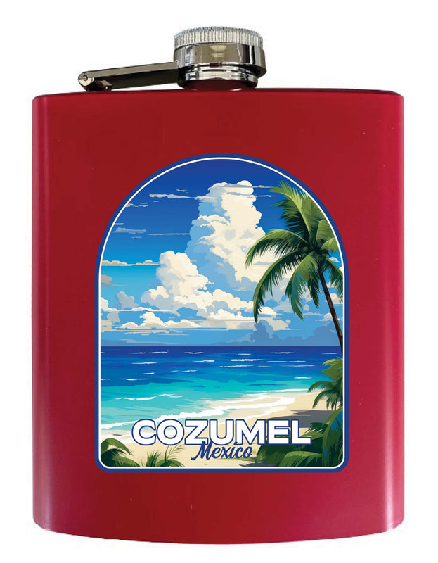 Cozumel Mexico Design C Souvenir 7 oz Steel Flask Matte Finish Red 2-Pack