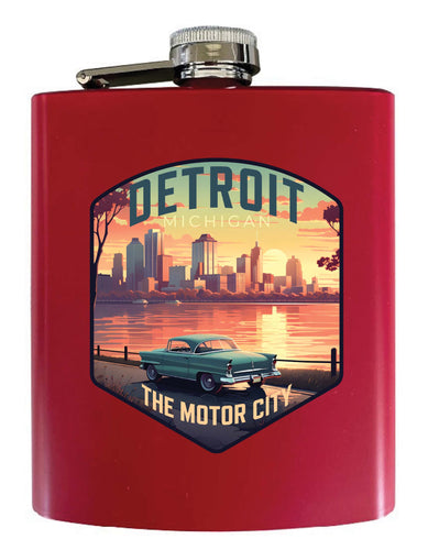 Detroit Michigan Design A Souvenir 7 oz Steel Flask Matte Finish Red Single