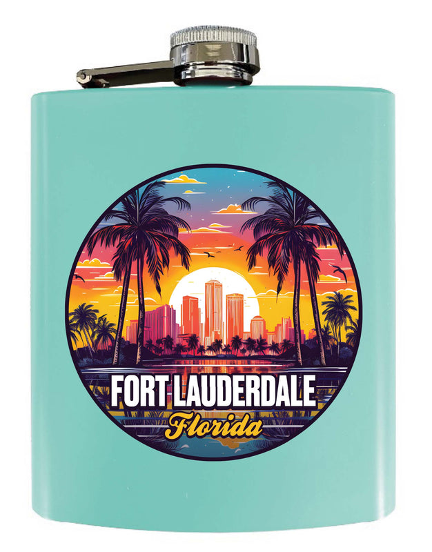 Fort Lauderdale Florida Design B Souvenir 7 oz Steel Flask Matte Finish Seafoam Single