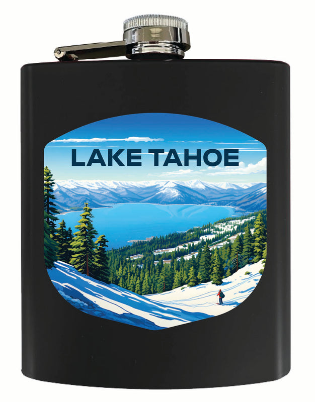 Lake Tahoe Ski Design D Souvenir 7 oz Steel Flask Matte Finish Black Single
