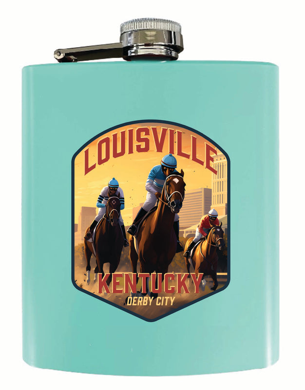 Louisville Kentucky Derby City Design Souvenir 7 oz Steel Flask Matte Finish Seafoam 4-Pack