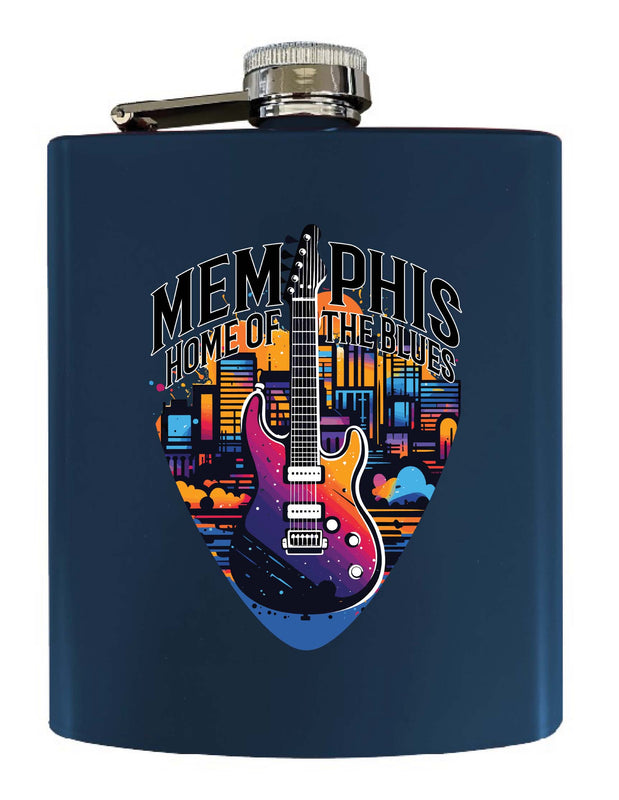 Memphis Tennessee Design B Souvenir 7 oz Steel Flask Matte Finish Navy Single