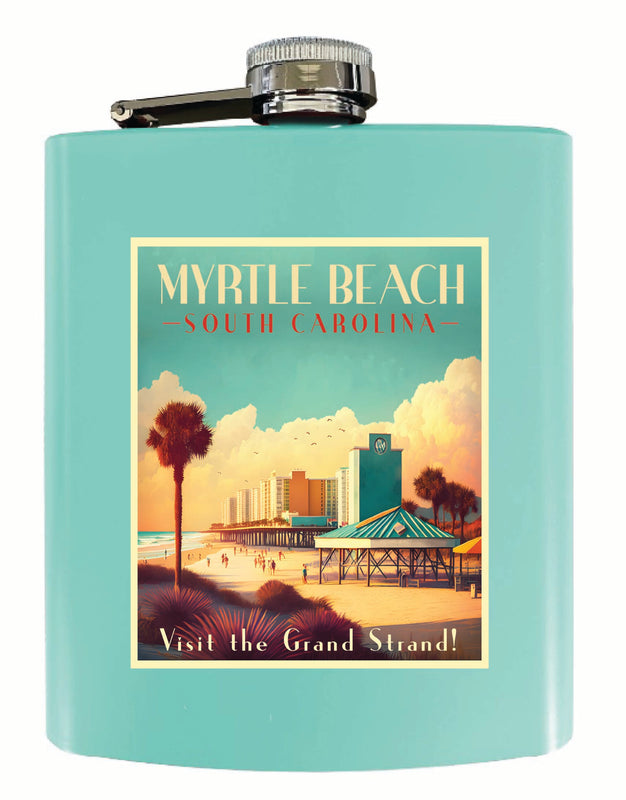 Myrtle Beach South Carolina Design A Souvenir 7 oz Steel Flask Matte Finish Seafoam 4-Pack