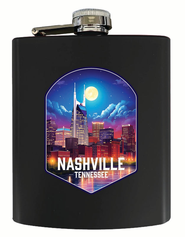 Nashville Tennessee Design D Souvenir 7 oz Steel Flask Matte Finish Black 4-Pack