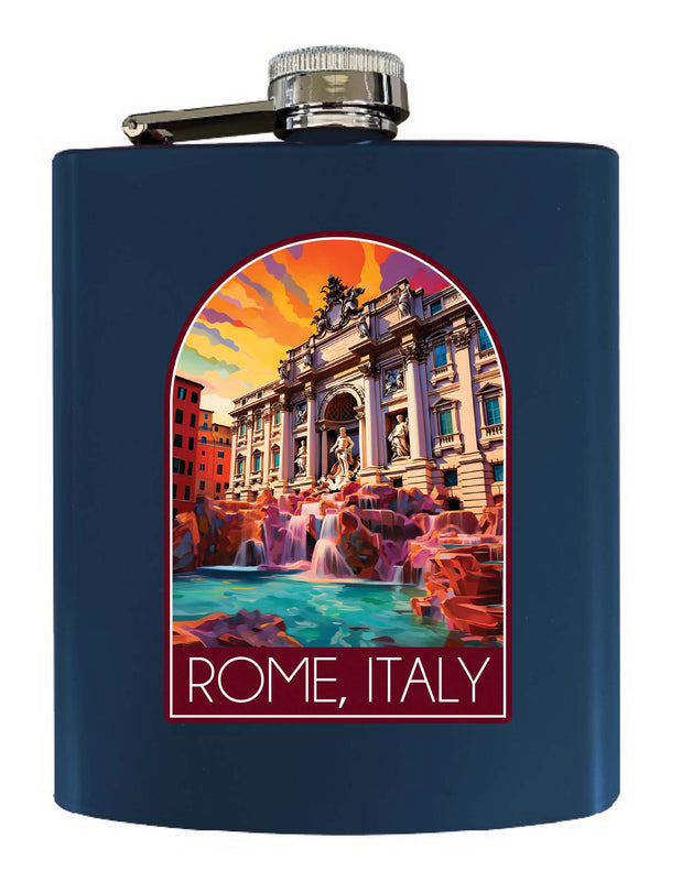 Rome Italy Design B Souvenir 7 oz Steel Flask Matte Finish Navy 2-Pack