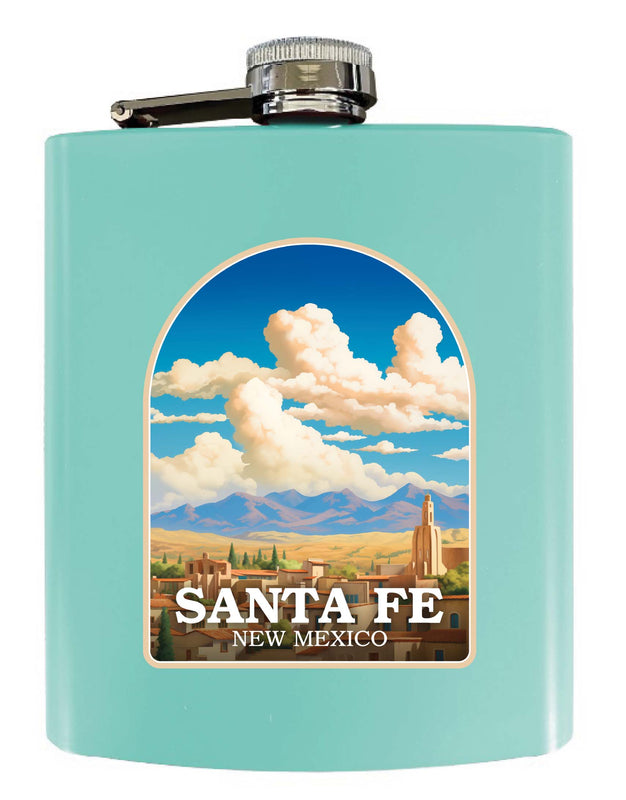 Santa Fe New Mexico Design A Souvenir 7 oz Steel Flask Matte Finish Seafoam 2-Pack