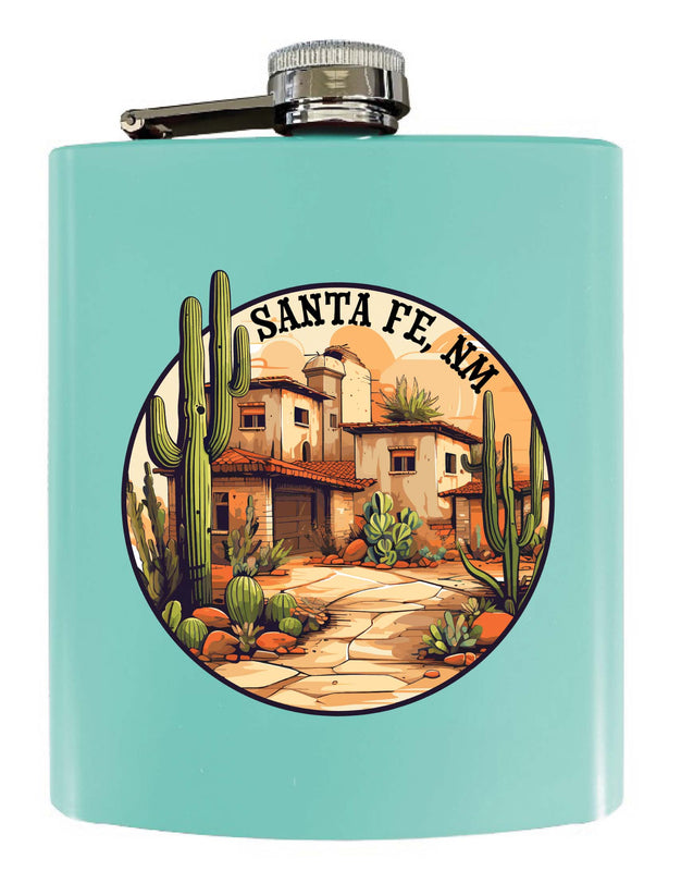 Santa Fe New Mexico Design D Souvenir 7 oz Steel Flask Matte Finish Seafoam 4-Pack