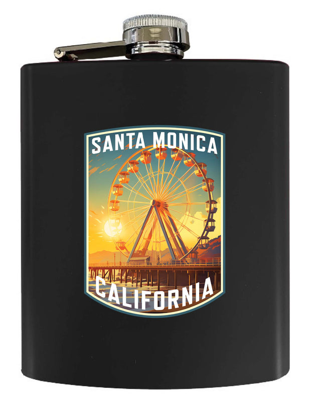 Santa Monica California Design C Souvenir 7 oz Steel Flask Matte Finish Black Single