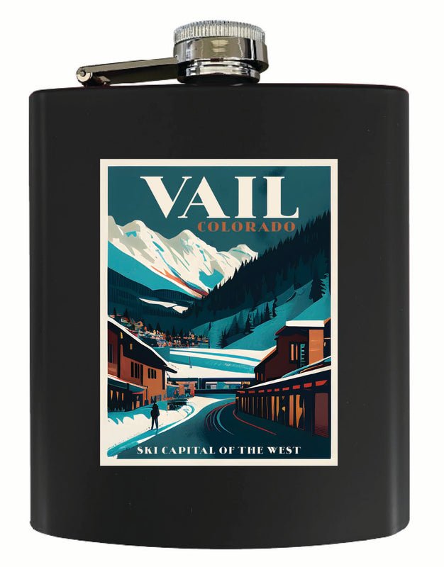 Vail Colorado Design B Souvenir 7 oz Steel Flask Matte Finish Black 2-Pack