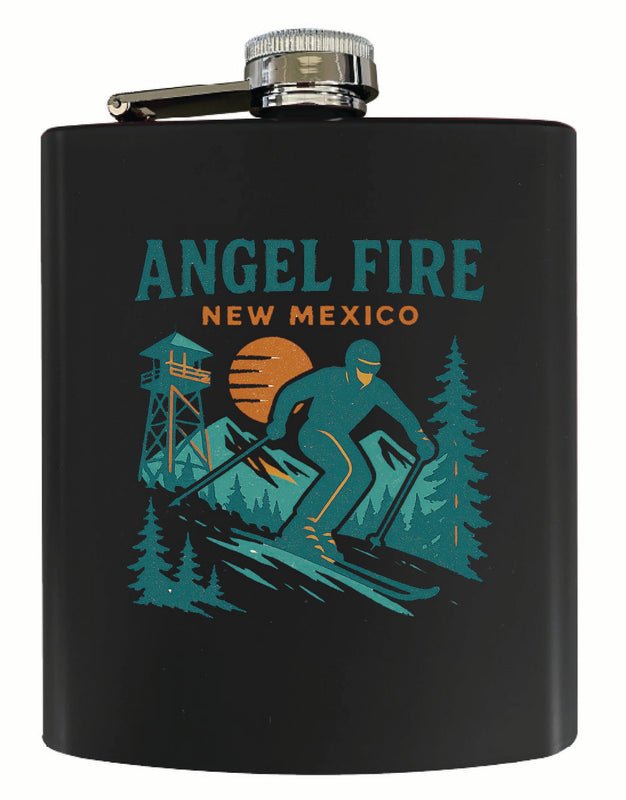 Angel Fire New Mexico Vintage Design Souvenir 7 oz Steel Flask Matte Finish Black
