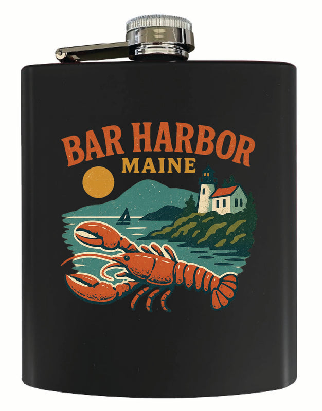 Bar Harbor Maine Vintage Design Souvenir 7 oz Steel Flask Matte Finish Black