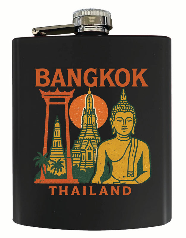 Bangkok Thailand Vintage Design Souvenir 7 oz Steel Flask Matte Finish Black