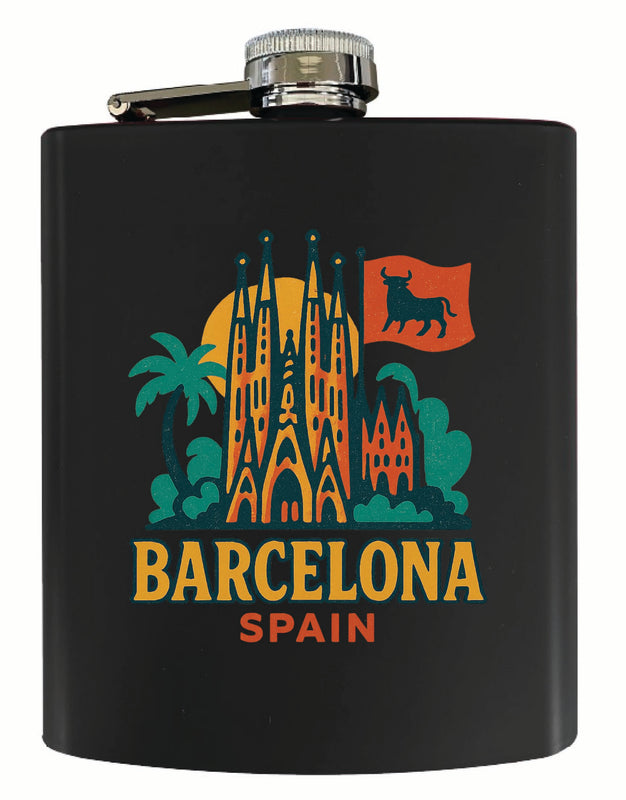 Barcelona Spain Vintage Design Souvenir 7 oz Steel Flask Matte Finish Black