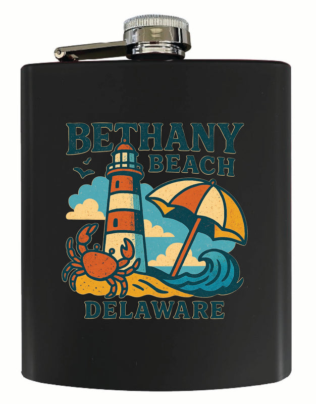 Bethany Beach Delaware Vintage Design Souvenir 7 oz Steel Flask Matte Finish Black