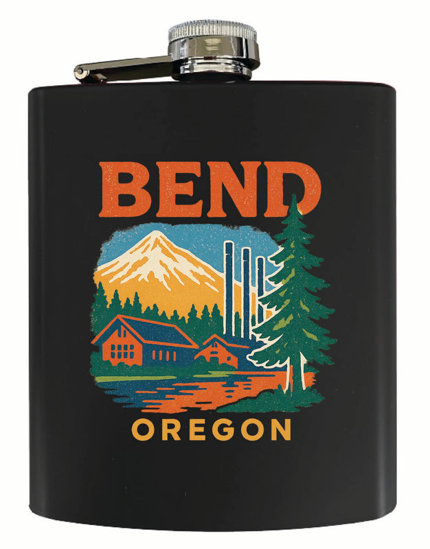 Bend Oregon Vintage Design Souvenir 7 oz Steel Flask Matte Finish Black