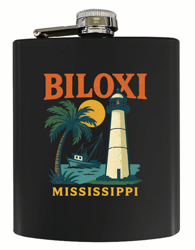 Biloxi Mississippi Vintage Design Souvenir 7 oz Steel Flask Matte Finish Black