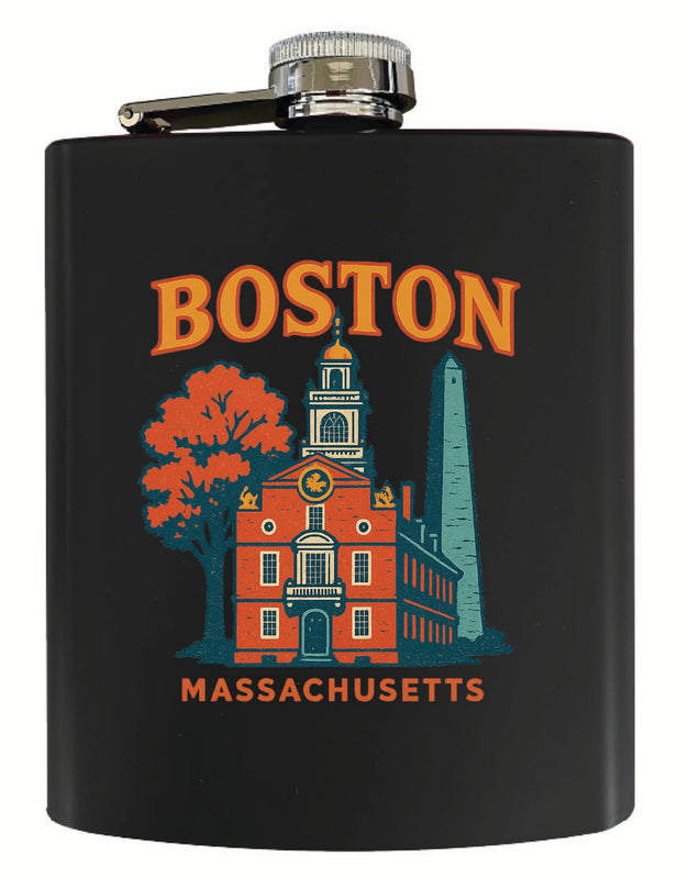 Boston Massachusetts Vintage Design Souvenir 7 oz Steel Flask Matte Finish Black