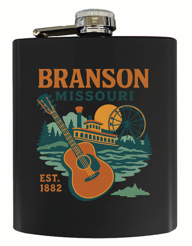 Branson Missouri Vintage Design Souvenir 7 oz Steel Flask Matte Finish Black
