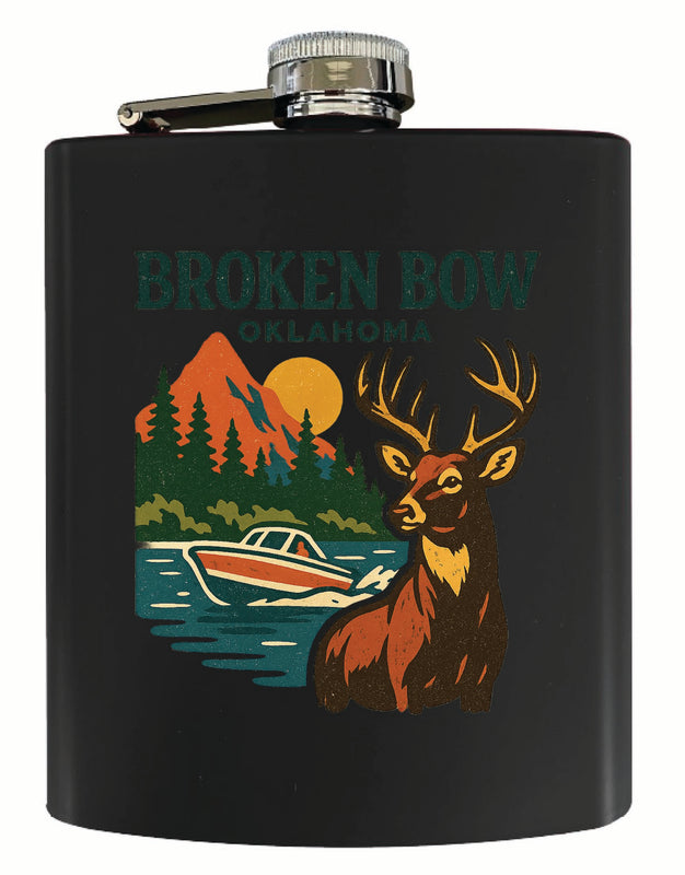 Broken Bow Oklahoma Vintage Design Souvenir 7 oz Steel Flask Matte Finish Black