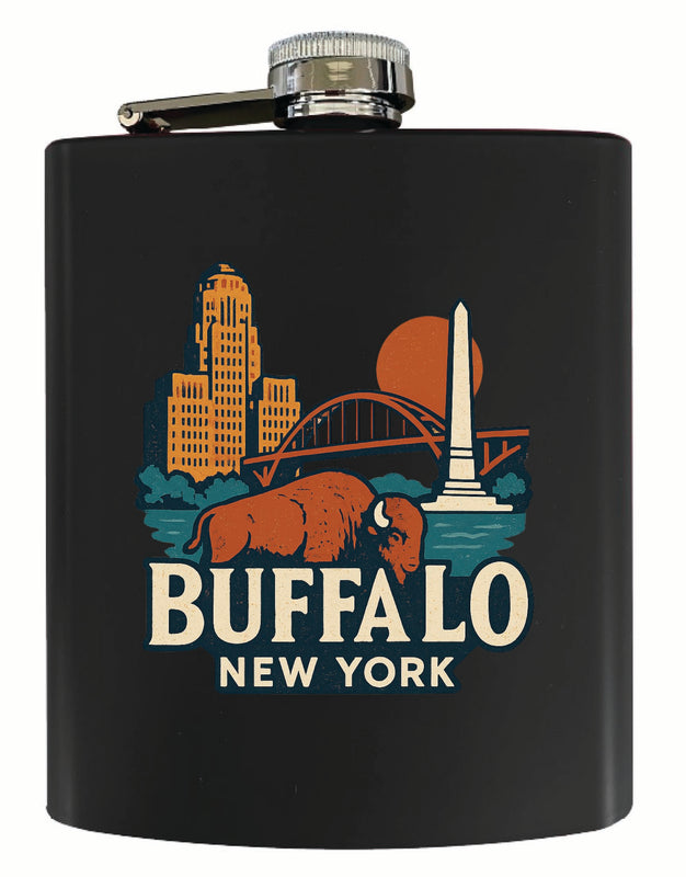 Buffalo New York Vintage Design Souvenir 7 oz Steel Flask Matte Finish Black