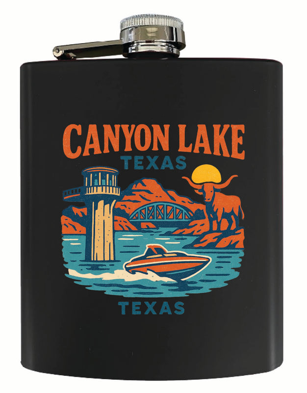 Canyon Lake Texas Vintage Design Souvenir 7 oz Steel Flask Matte Finish Black