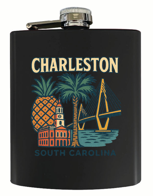 Charleston South Carolina Vintage Design Souvenir 7 oz Steel Flask Matte Finish Black